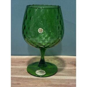 Empoli Italian Vintage Glass Brandy Snifter Pedestal Vase Green Has Stickers